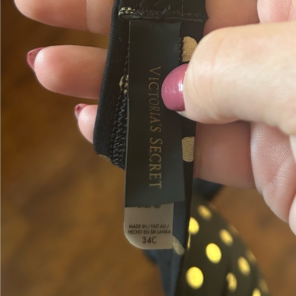 Victorias Secret Black and Gold Polka Dot Bombshell Push-Up Bikini Top, Size 34C - Picture 5 of 5